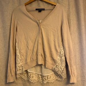 French Connection Beige Cardigan with Lace Detail